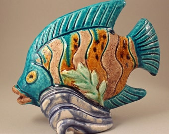 Gunnar Nylund, Stoneware Chamotte Fish Figurine, Rorstrand, Sweden. Lidkobing. 1930's