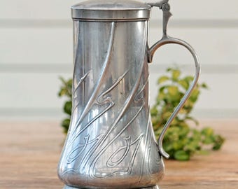 Hermann Bauer Jugendstil Pewter Lidded Jug | Art Nouveau c. 1905