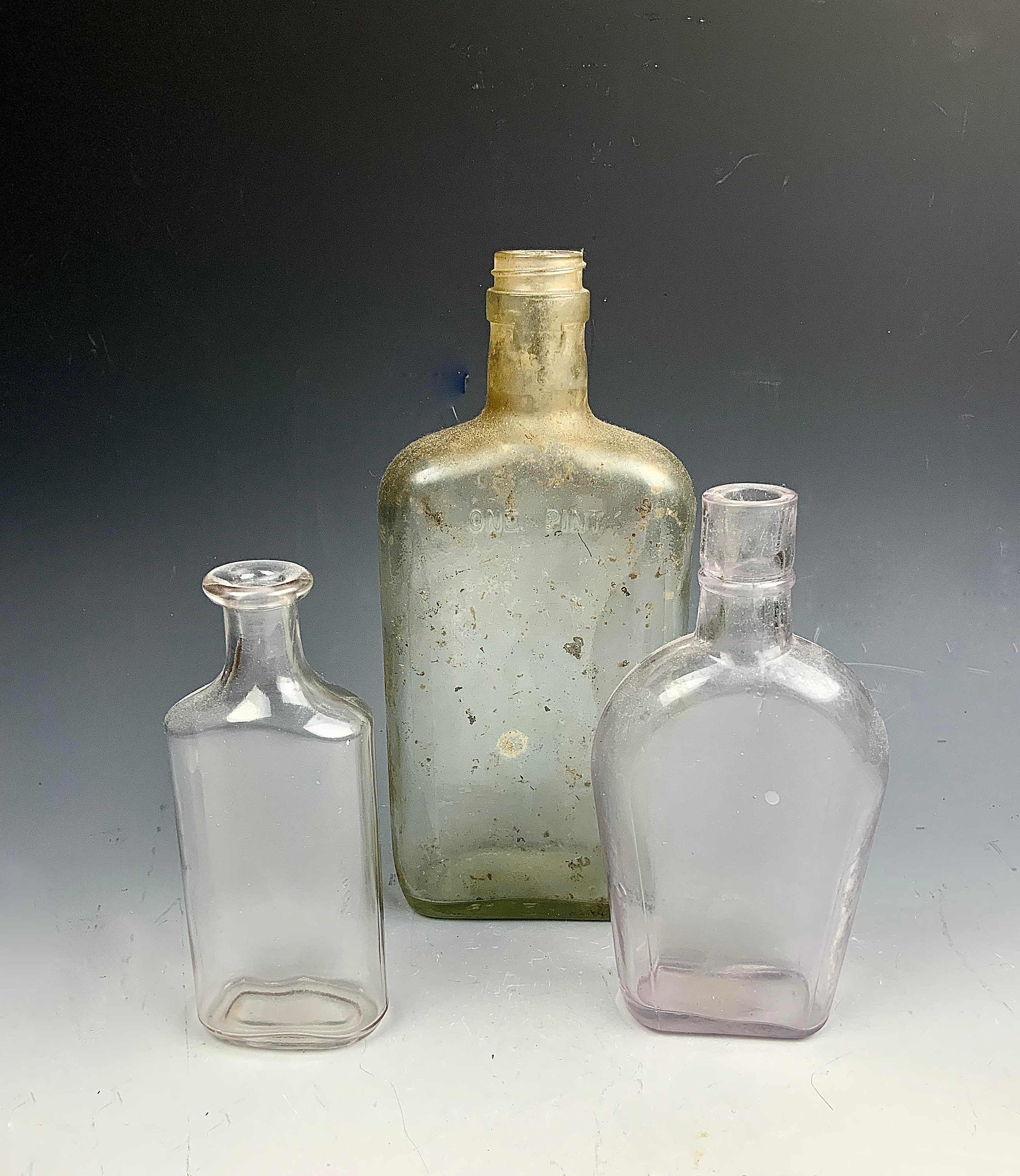 Three Old Vintage Glass Bottles, Collectible Antique Bottles