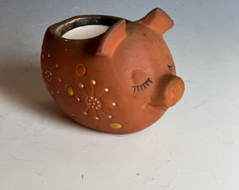 Vintage Pig Candle Holder Decor Piggy 70s Decor / Mod Vintage Piggy Hand Painted Chalkware Piggy