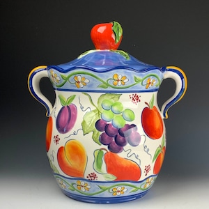 Large 14&quot; tall Vintage Ceramic Cookie Jar Apple Cookie Jar, Pottery Cookie Jar, Porcelain Apple cookie Jar