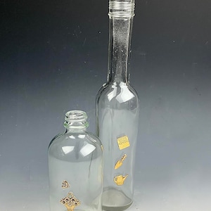 Pair of Vintage Glass Bottles, old clear  glass bottles, Glass bottles collection, Assemblage supply, art supply