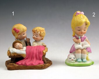 Porcelain Figurines, Praying kids, angels, bible reading, Baby Jesus figurine, Girl Studying figurine, Knick Knack, Home Decor, Assemblage