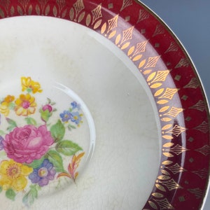 Small Plate Cronin China 6&quot; Floral Saucer National Brotherhood Operative Potteries Ivory Center Red Border Old Fashioned Flowers