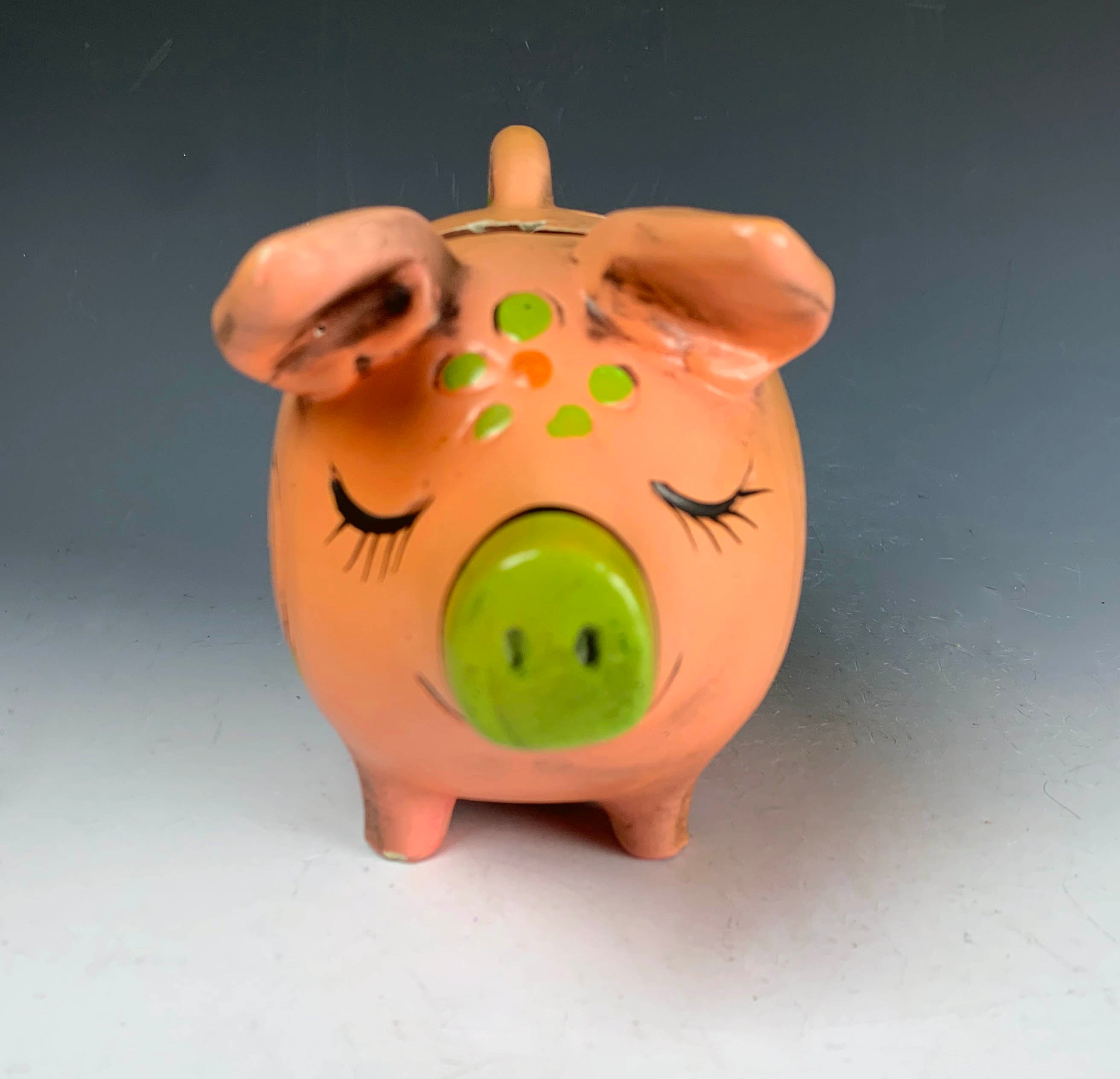 Vintage Porky Pig Bank Kitsch Decor Piggy Bank 70s Decor / Mod Vintage Piggy Bank Hand Painted