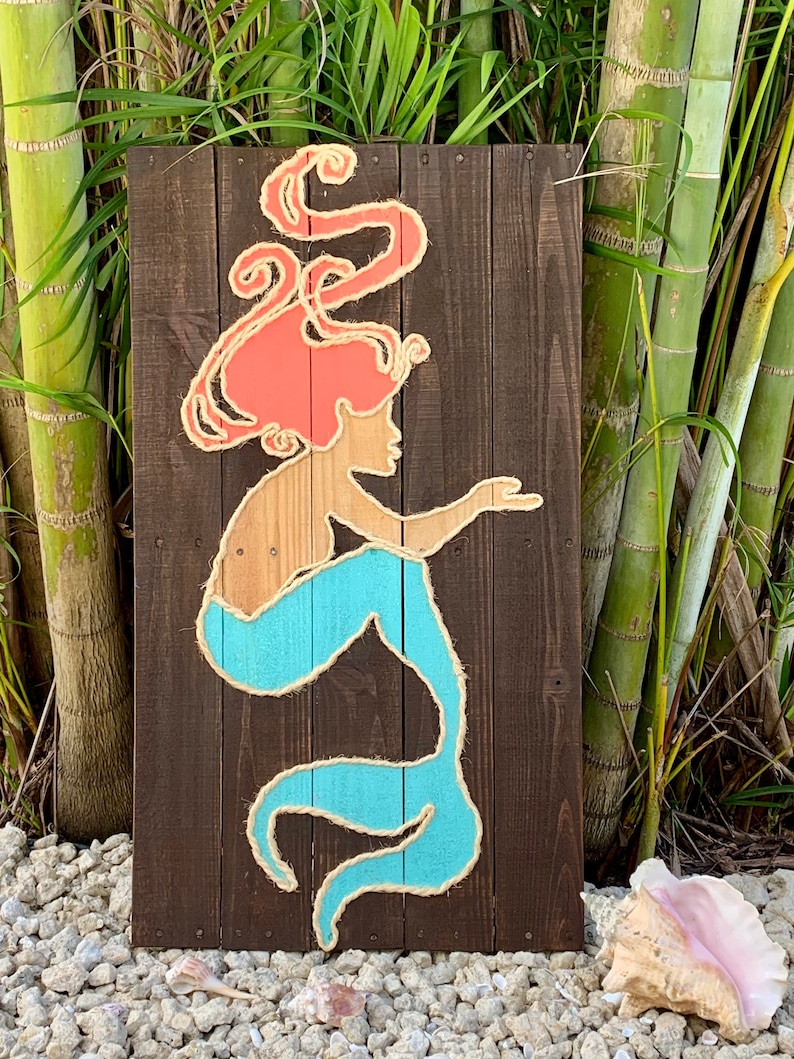 Handmade Mermaid With Rope Beach Pallet Art Coastal Decor Mermaid Art ...