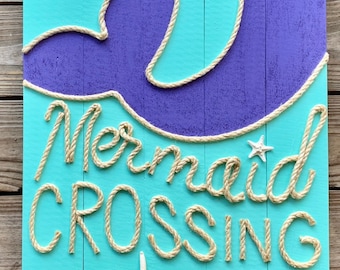Handmade Mermaid Crossing with Rope Beach Pallet Art