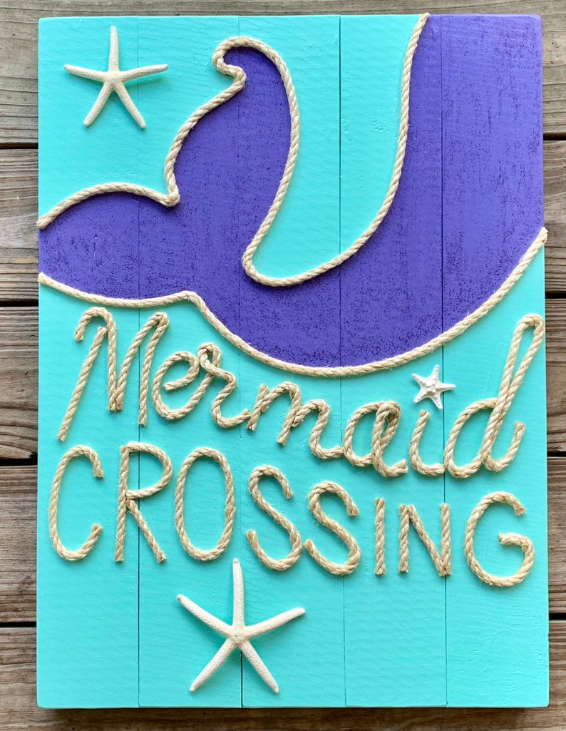 Handmade Mermaid Crossing With Rope Beach Pallet Art - Etsy