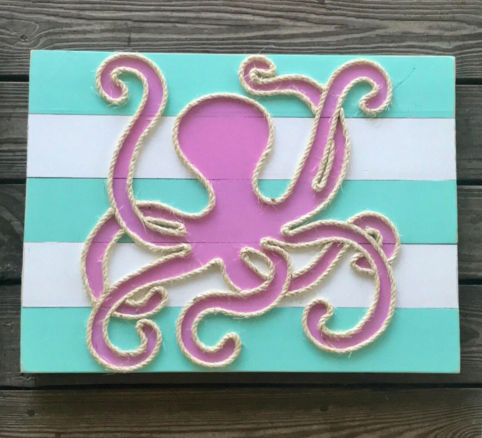 Handmade Octopus With Rope Beach Pallet Art Coastal Decor Rope Art ...