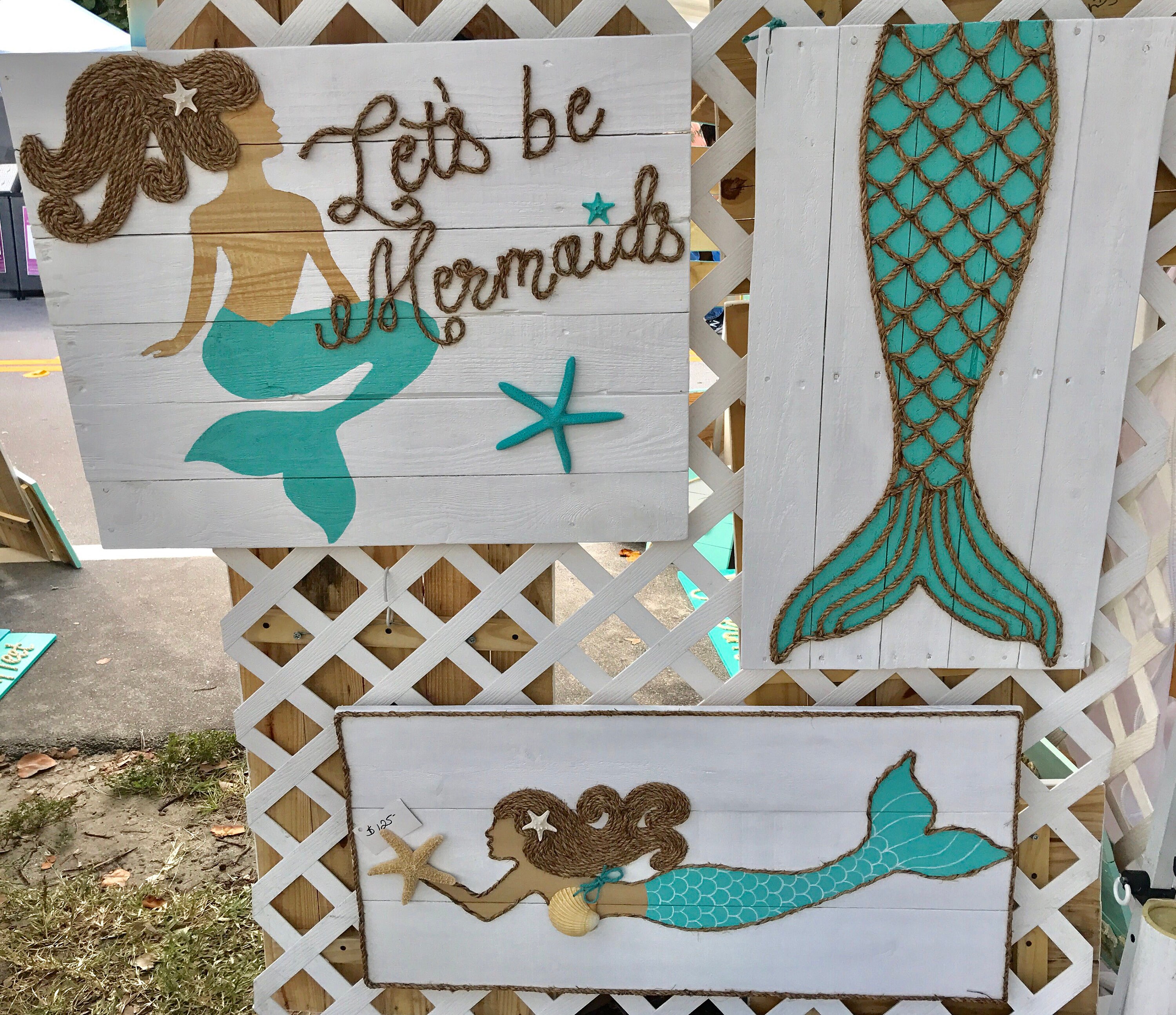Handmade Swimming Mermaid With Rope Beach Pallet Art Coastal Decor ...