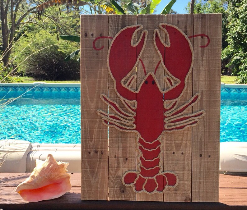 Handmade Lobster With Rope Beach Pallet Art Nautical Art Rope Art Pallet Arr Coastal Decor Etsy