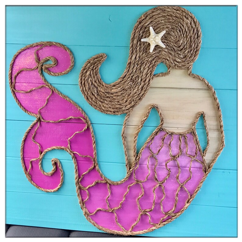 Handmade Mermaid With Rope© Beach Pallet Art Mermaid Art Etsy