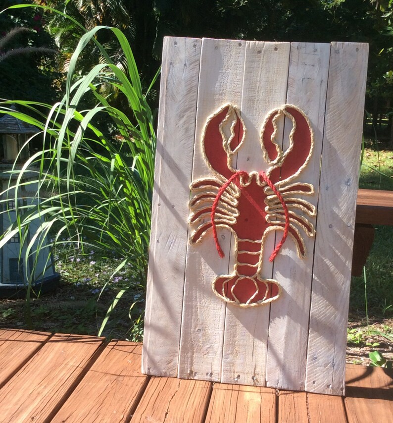 Handmade Lobster With Rope Beach Pallet Art Coastal Decor Rope Art
