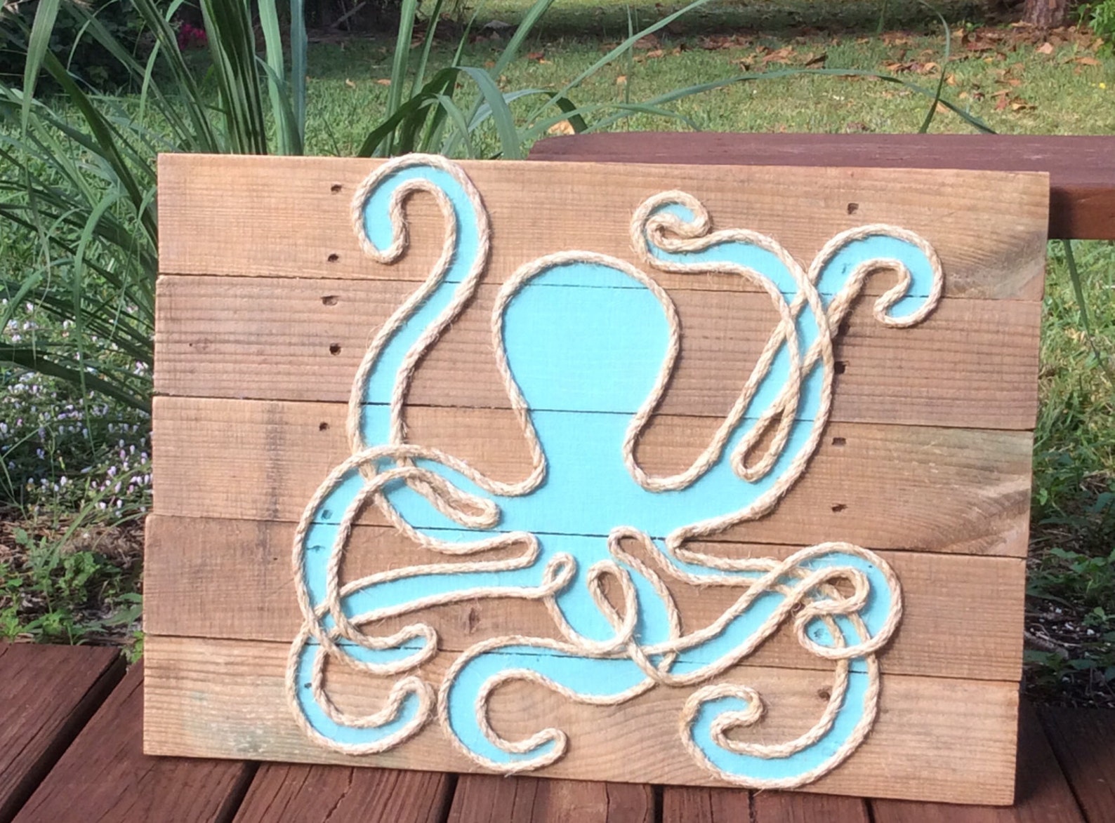Handmade Octopus With Rope Beach Pallet Art Coastal Decor Rope Art ...