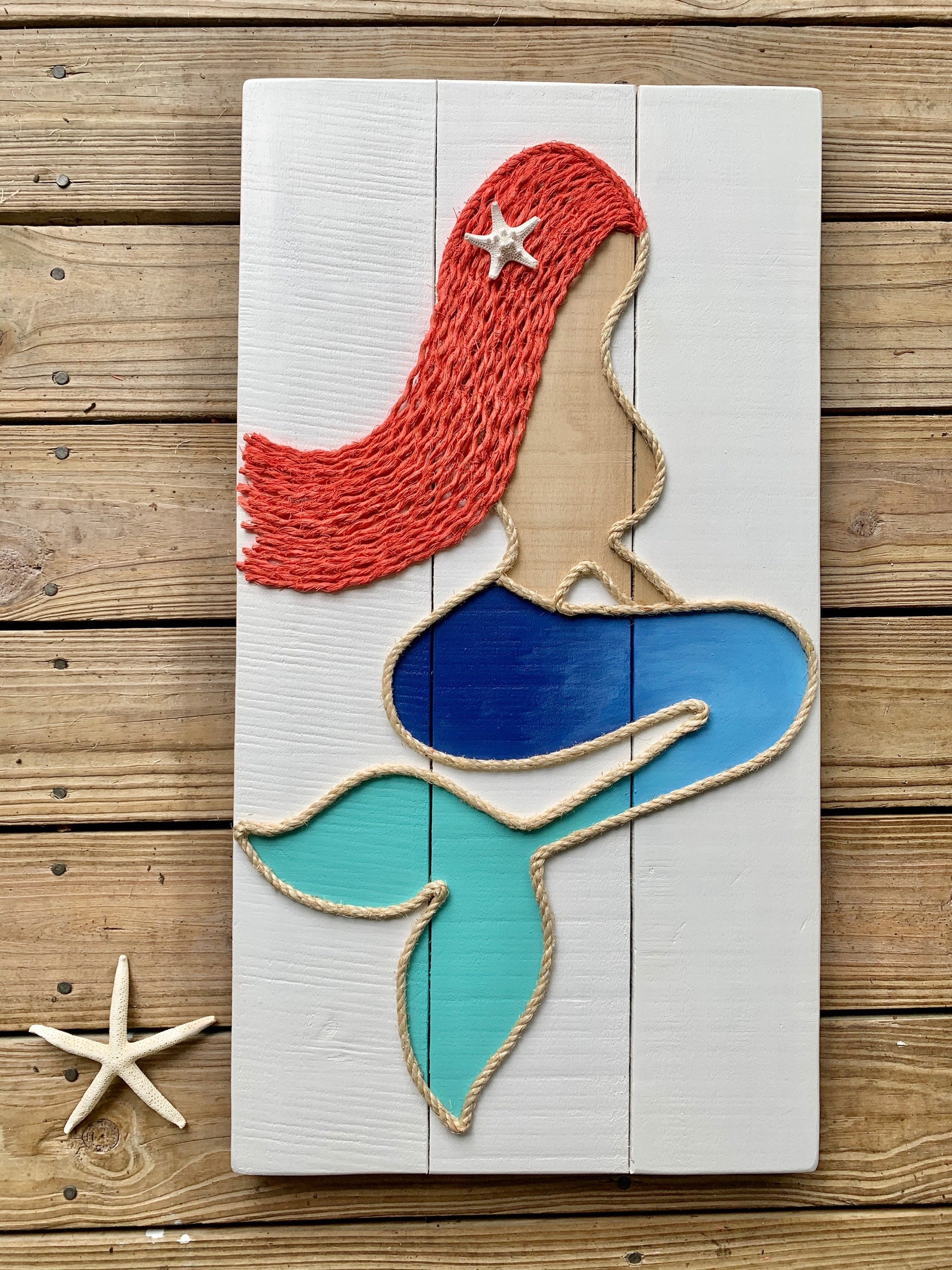 Handmade Mermaid With Rope Beach Pallet Art Coastal Decor - Etsy