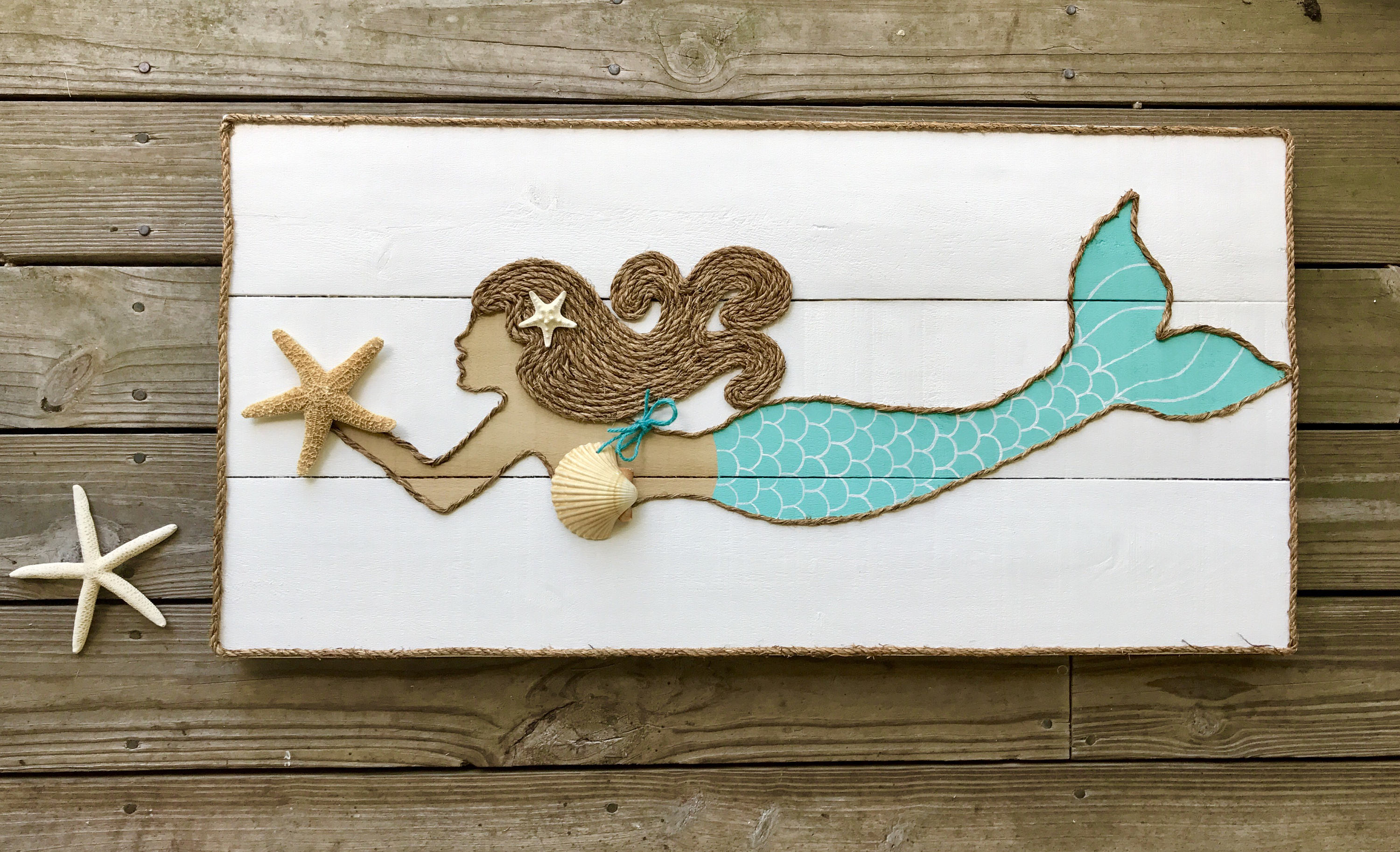 Handmade Swimming Mermaid With Rope Beach Pallet Art Coastal Decor ...