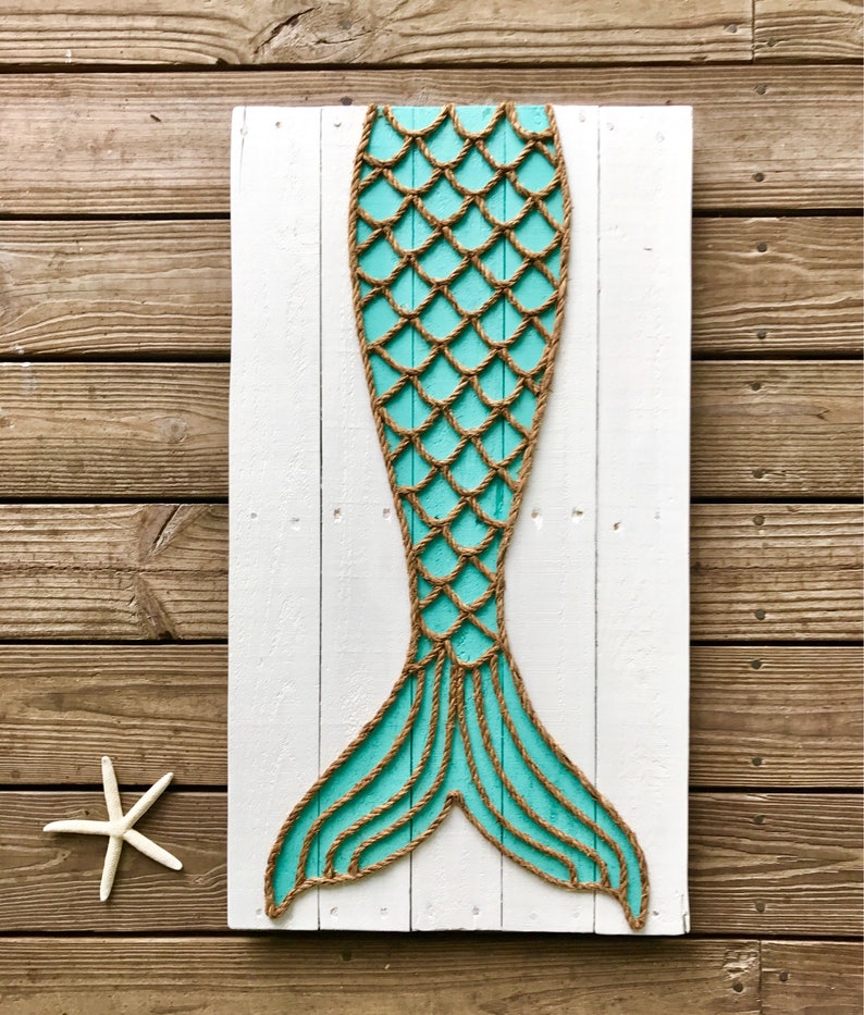 Handmaid Mermaid Tail with Rope Beach Pallet Art Mermaid Art Etsy