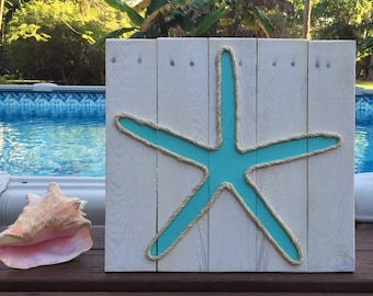 Handmade Starfish with Rope Beach Pallet Art Nautical Art Starfish Art  coastal Decor Rope Art Pallet Art