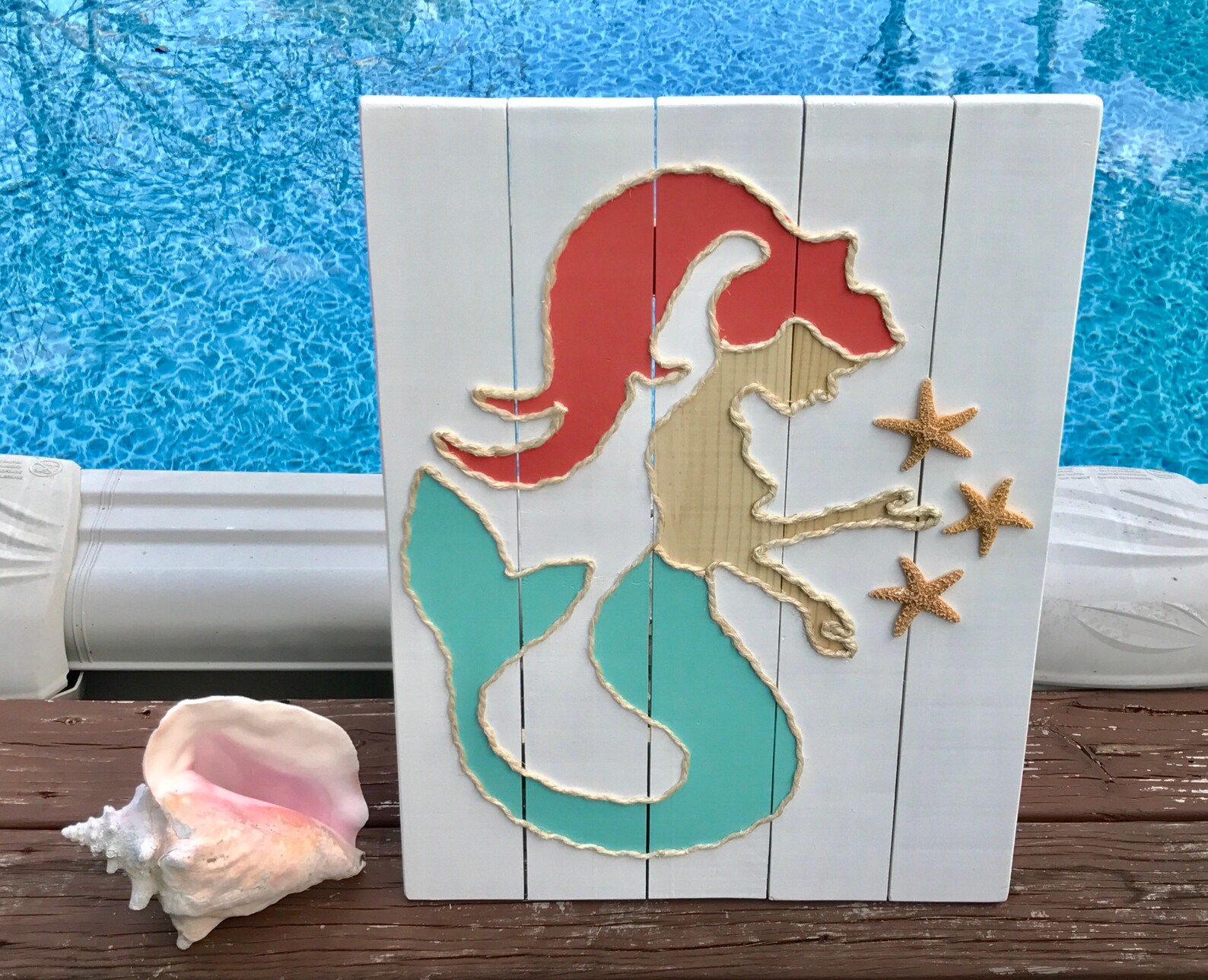 Handmade Mermaid With Rope Beach Pallet Art Coastal Decor Mermaid Art ...