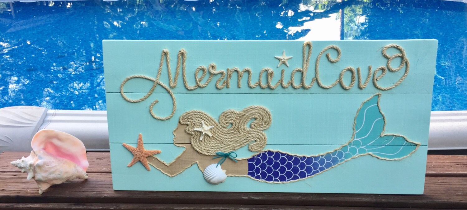 Handmade Mermaid Cove Mermaid With Rope Beach Pallet Art Coastal Decor ...