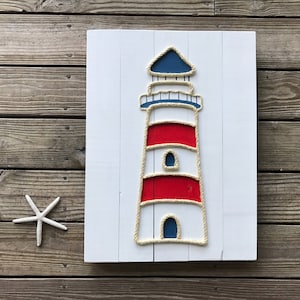 Handmade Lighthouse with Rope Beach Pallet Art Lighthouse Art Pallet Art Rope Art Coastal Decor Nautical Decor Nautical Art Nautical Signs