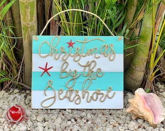 Handmade Christmas by the Seashore with Rope Beach pallet Art, Coastal Christmas, Beach Christmas, Coastal Decor, Beachy Christmas Wood Sign