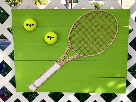 Raqueta de tenis hecha a mano y pelotas de tenis con cuerda paleta de arte tenis  raqueta arte tenis arte tenis pared arte tenis signo de tenis -  México