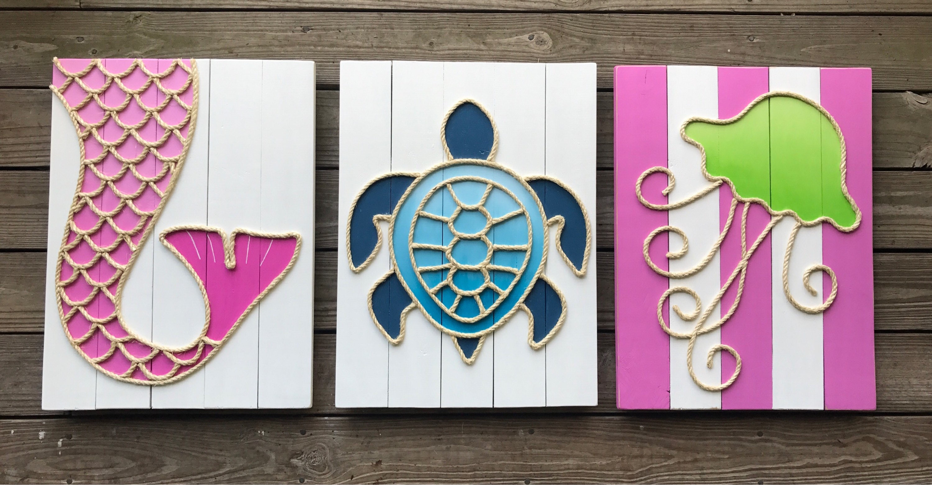 Handmade Turtle With Rope© Beach Pallet Art Coastal Decor Rope Art ...