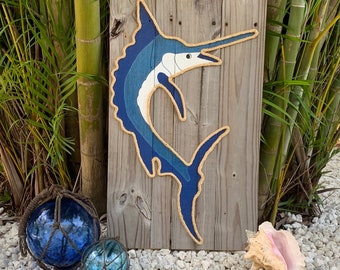 Handmade Marlin with Rope Beach Pallet Art Nautical Art Rope Art Pallet Art Coastal Decor