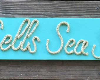 Handmade She Sells Sea Shells with Rope Beach Pallet Art Coastal Decor