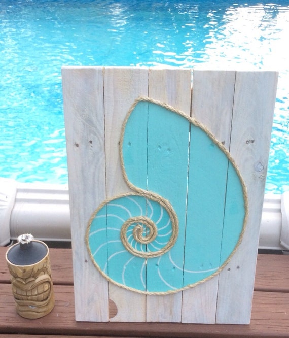 Handmade Nautilus Shell With Rope Beach Pallet Art Coastal Etsy