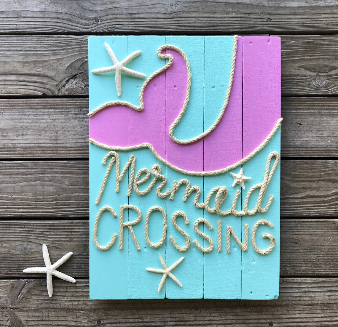 Handmade Mermaid Crossing With Rope Beach Pallet Art - Etsy