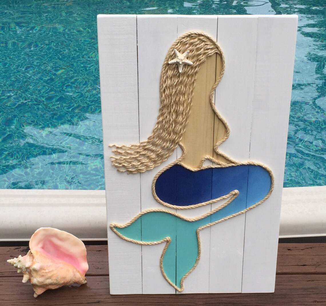 Handmade Mermaid With Rope Beach Pallet Art Coastal Decor - Etsy