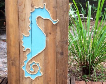 Handmade Seahorse with Rope Beach Pallet Art Nautical Art Seahorse Art Rope Art Pallet Art CoasTal Decor