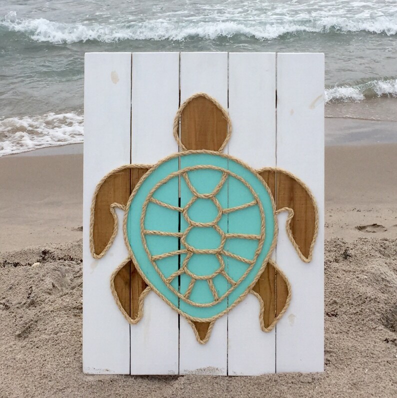 Handmade Turtle With Rope© Beach Pallet Art Coastal Decor Rope Etsy