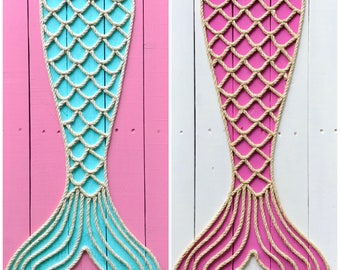 Handmade Mermaid Tail with Rope Beach Pallet Art, Mermaid Art, Mermaid Rope Art, Coastal Decor, Nautical Art, Gift For Her, Mermaid Wall Art