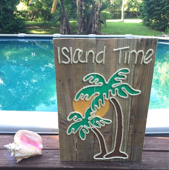 Handmade island Time Palm Trees With Rope Beach Pallet Art Coastal