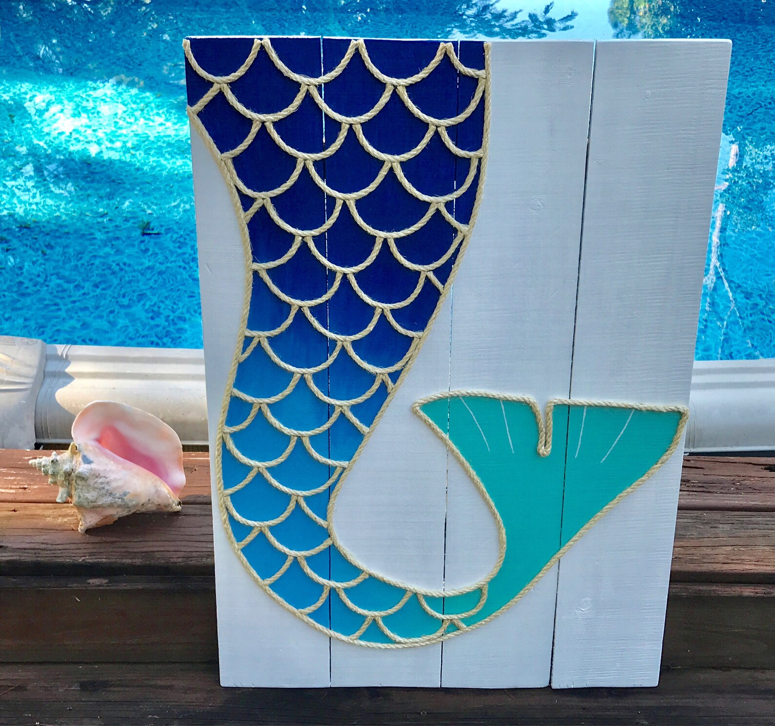 Handmaid Ombre' Mermaid Tail with Rope Beach Pallet Art Etsy
