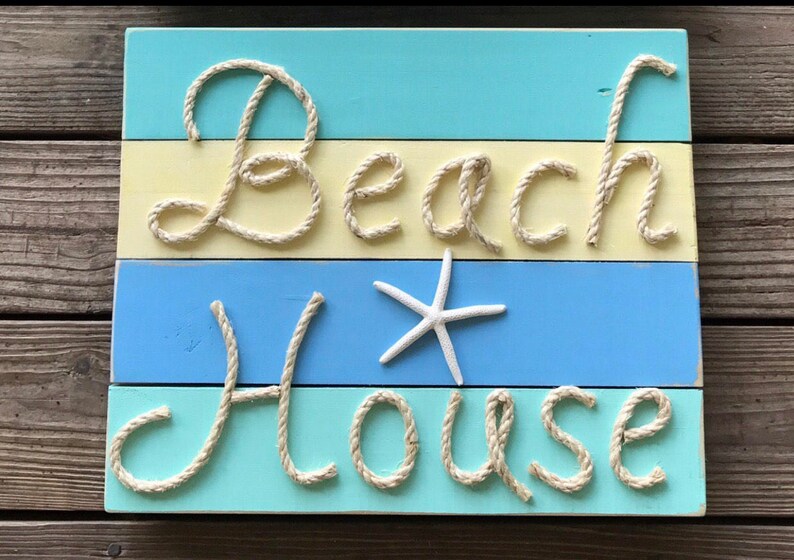 Handmade Beach House With Rope Beach Pallet Art Rope Art Etsy