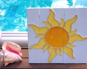 Handmade Sun with Rope Beach Pallet Art Coastal Decor