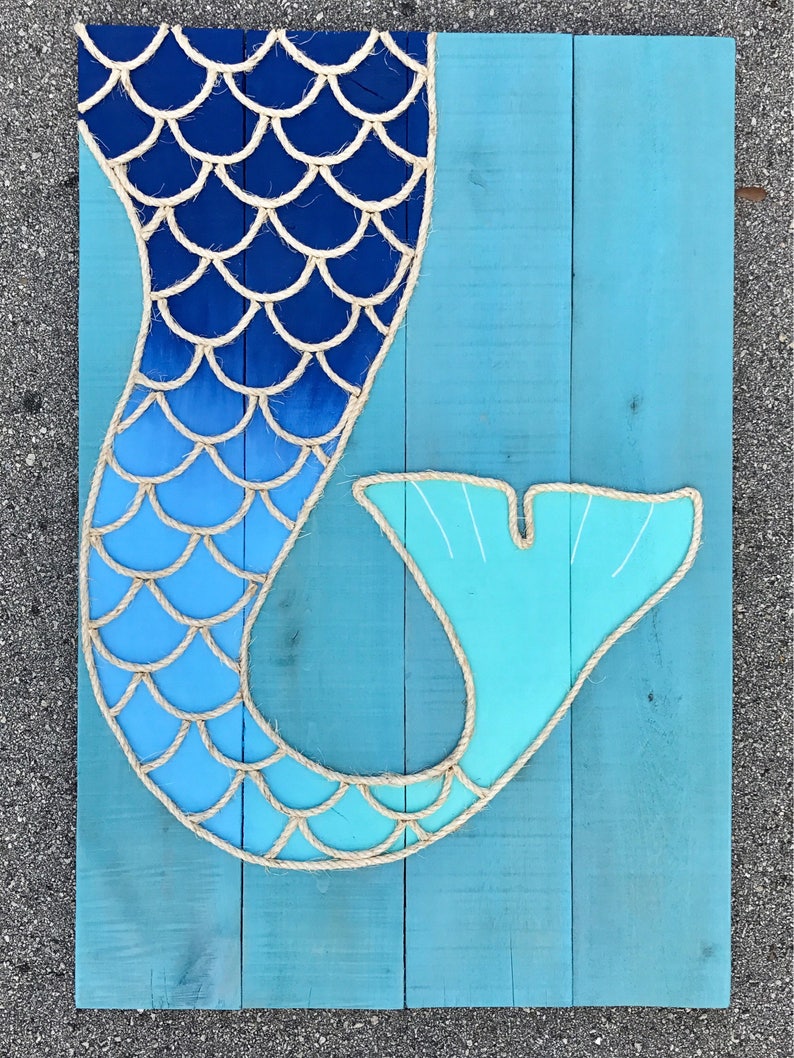 Handmaid Ombre' Mermaid Tail with Rope Beach Pallet Art | Etsy