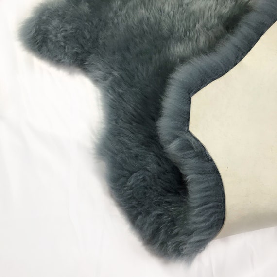 Sheepskin Shag Rug Gray Blue 2 X 3 Slate Dyed Natural Sheep Pelt Small Fluffy Fuzzy Soft Bedroom Rug