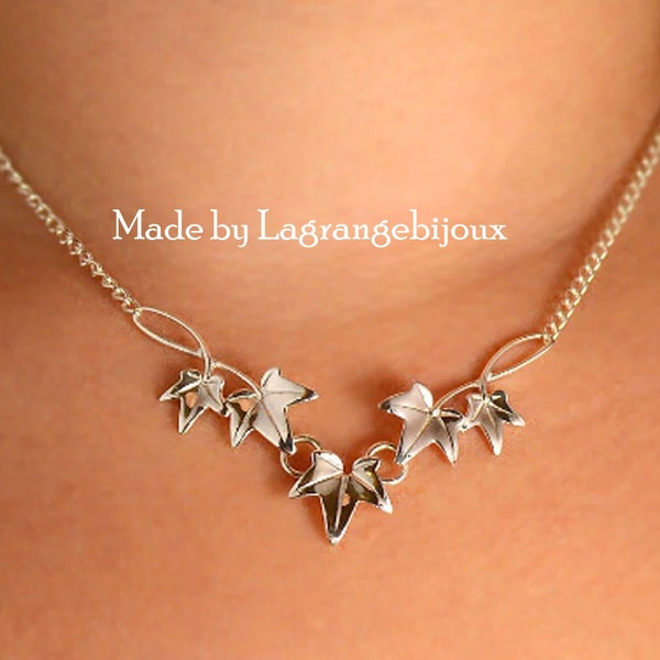 Collier de feuilles de lierre, fait main en argent sterling 925