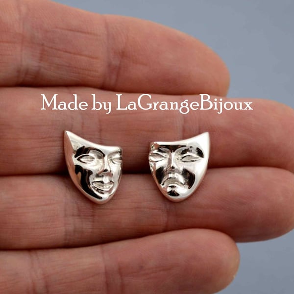 Boucles d'oreille en argent - masques de théâtre représentant Tragédie et Comédie