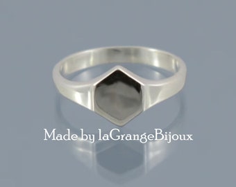 Hexagon shaped signet ring, pinkie ring, Geometric signet, Modern shaped signet, Silver signet ring