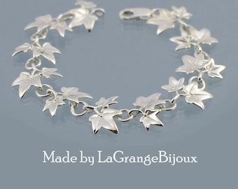 Ivy leaf link bracelet inspired by nature and hand-made in solid 925 sterling silver