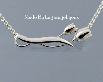 Tulip Necklace, Spring flower necklace made in 925 Sterling Silver