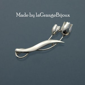 Tulip brooch/pin, solid 925 sterling silver, Spring jewellery, flower pin