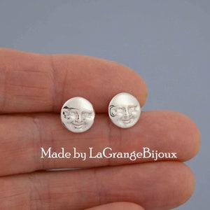 Full Moon earrings, posts, studs, hand-made original in solid 925 Sterling Silver