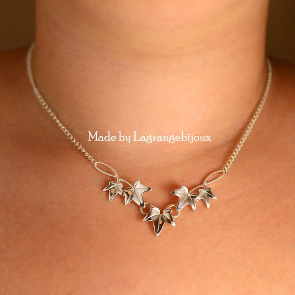 Collier de feuilles de lierre, fait main en argent sterling 925